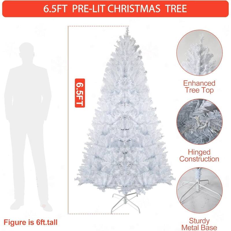 6.5 Ft Prelit Artificial Christmas Tree, Xmas Decoration for Living Room Hallway Office - 6.5 ft