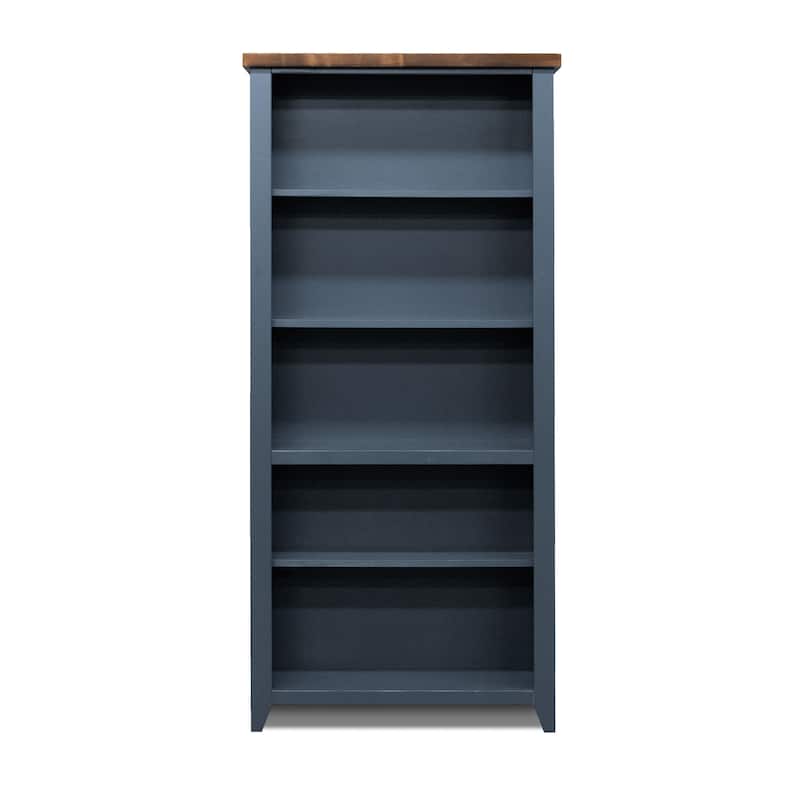 Bridgevine Home Nantucket 72 inch high 5-shelf Bookcase, No Assembly Required, Blue Denim and Whiskey Finish - Blue Denim and Whiskey