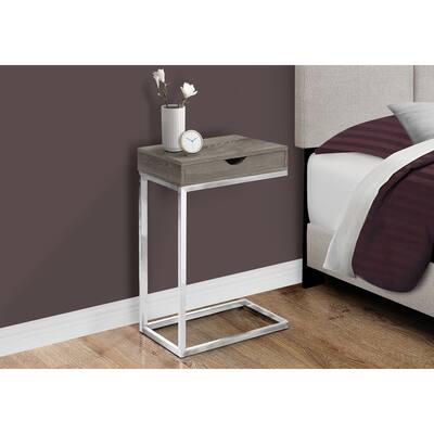 Accent Table, C-shaped, End, Side, Snack, Storage Drawer, Living Room, Bedroom, Metal, Laminate, Chrome, Contemporary