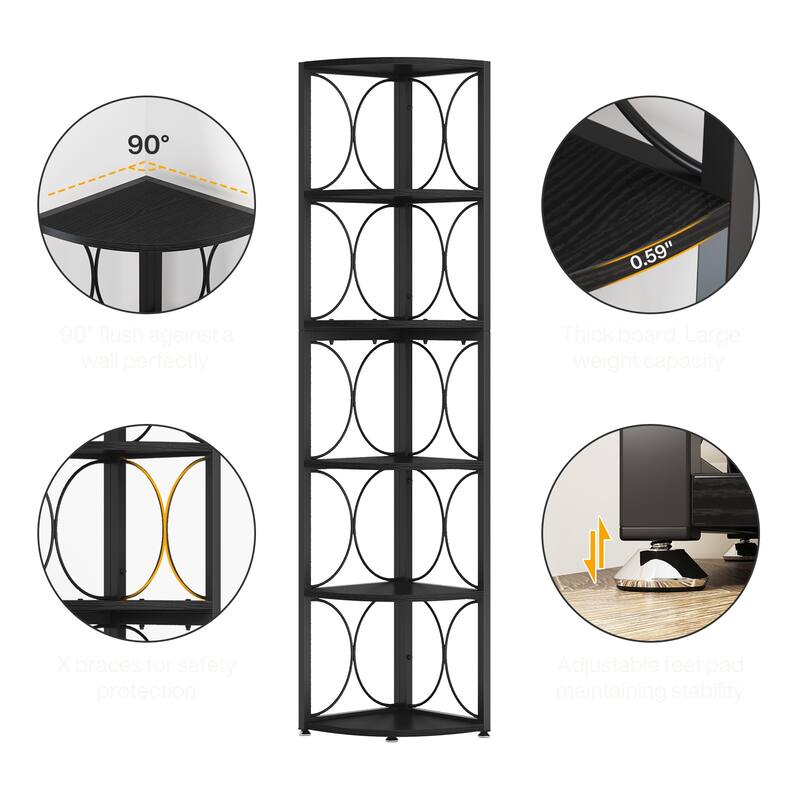 67" Tall Corner Shelf, Corner Bookshelf Bookcase Standing Shelving Unit