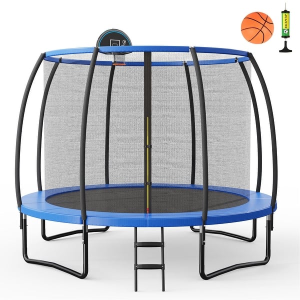 slide 2 of 4, 8/10 Feet Recreational Trampoline with Basketball Hoop