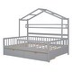 preview thumbnail 6 of 9, Full Size Wood House Bed Frame, Wooden Platform Daybed with Storage Shelf & 2 Drawers, for Teens Boys Girls Bedroom Dorm, Gray