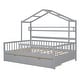 preview thumbnail 24 of 34, Pinewood House Bed with Roof, 2 Drawers, and Shelf, Full-Length Guardrails