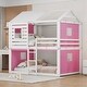 preview thumbnail 15 of 21, Full Size Bunk Wood House Bed with Tent Pink+White