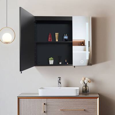 30x26 inch LED Mirror Medicine Cabinet Surface, Defogger, Anti-Fog, Dimmable Lights Brightness Memory