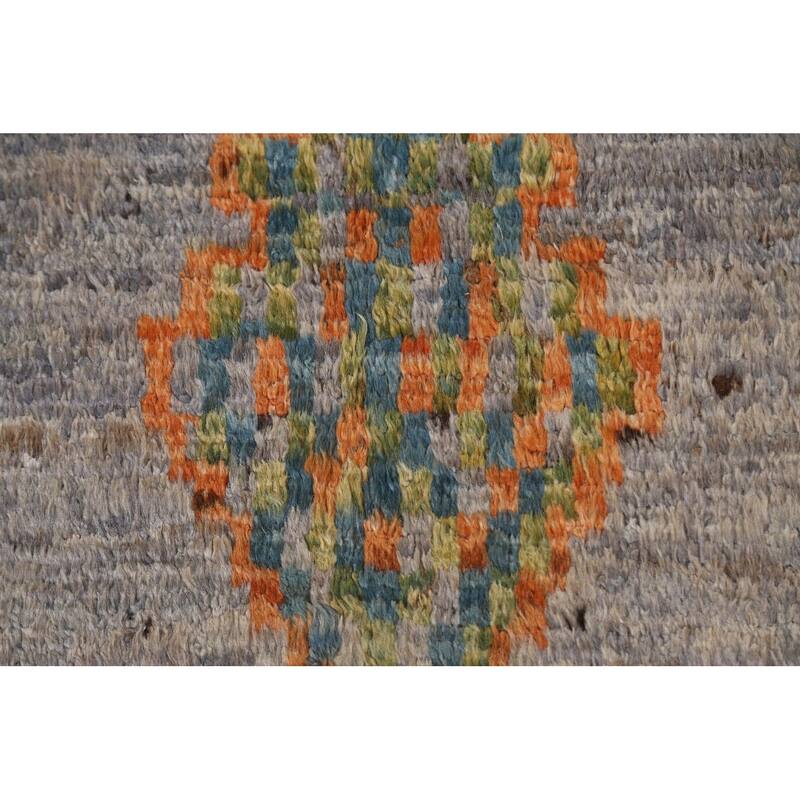 Hand Knotted Oriental 100% Wool Carpet Modern Tribal Greys & Charcoal Moroccan Area Rug - 9' 10'' X 6' 2''