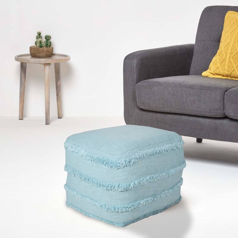 18" Cotton Striped Pouf Ottoman for Living Room, Bedroom or Office