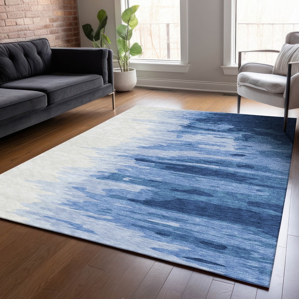 Machine Washable Indoor/ Outdoor Brushstrokes Ombre Chantille Rug