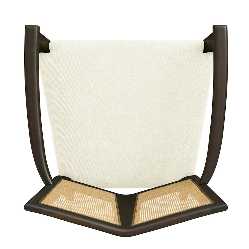 2-Piece Mid-Century Dining Chair Set, Rattan Backrest Accent Chairs Modern Upholstered Armchairs with Wooden Frame