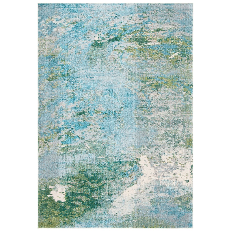 SAFAVIEH Madison Memnuna Modern Abstract Rug - 8' Square - Light Blue/Green - Square