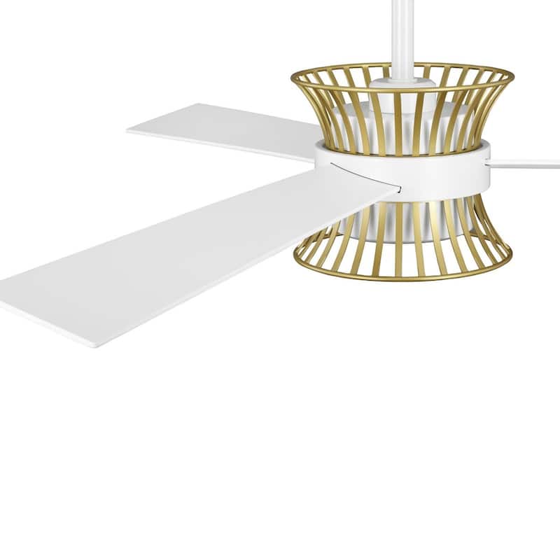 Bisbee Collection 55-in Three-Blade Matte White Global Ceiling Fan with Brushed Gold Accent - 55.3125 in x 55.3125 in x 14.75 in