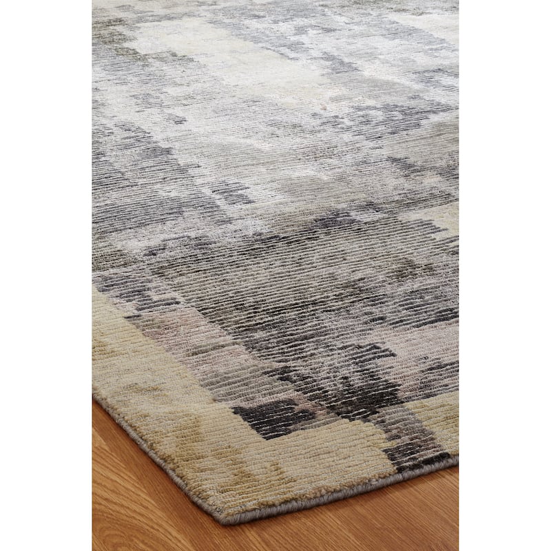 Modern Multi-Colored Hand-Knotted Wool & Viscose Area Rug