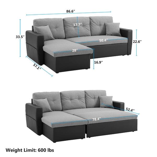 86 6 Reversible Sofa Bed With Storage Sleeper Sectional Couch On Sale Overstock 30684501