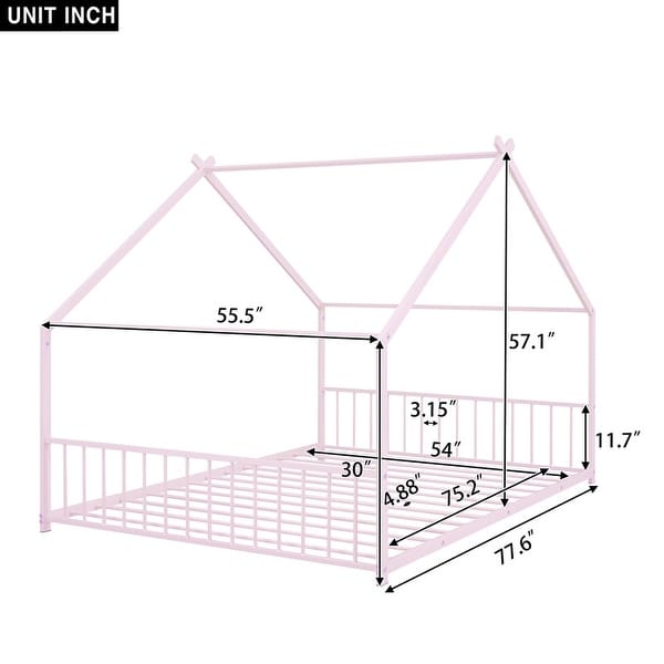 Full Size Metal House Bed, Pink