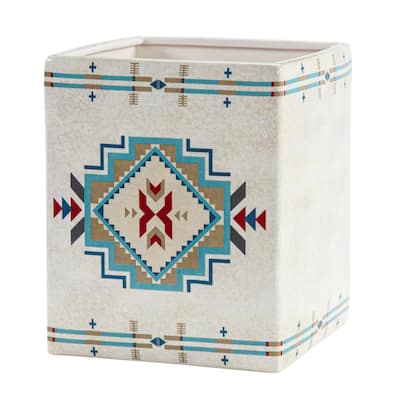 Paseo Road by HiEnd Accents Spirit Valley Ceramic Wastebasket, 1PC - Cream/Teal