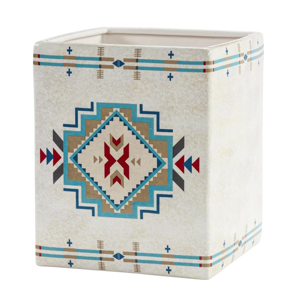 Paseo Road by HiEnd Accents Spirit Valley Ceramic Wastebasket, 1PC - Cream/Teal