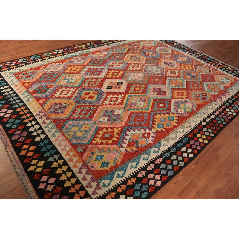 South Western Style Kilim Oriental Area Rug Hand-Woven Wool Carpet - 8'2"x 11'5"