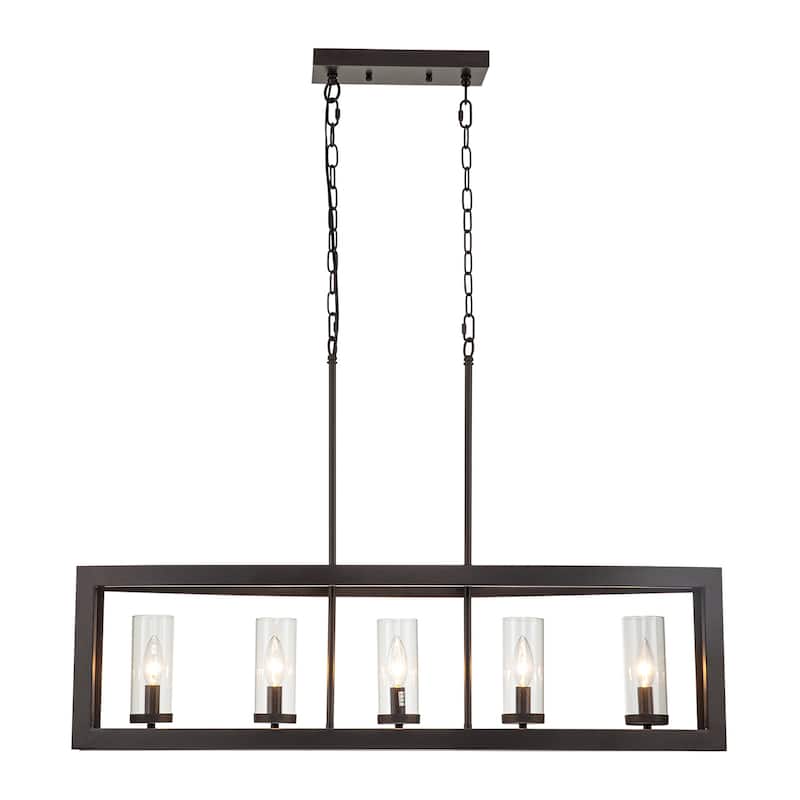 5-Light Modern Industrial Linear Chandelier for Dining Room Farmhouse Cylinder Clear Glass Chandelier Kitchen Island Lights