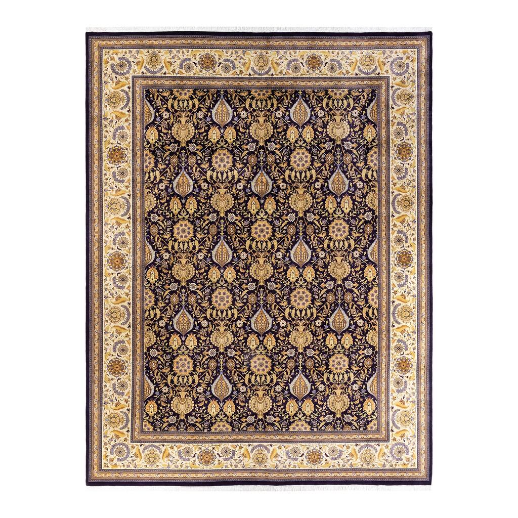 Overton Hand Knotted Wool Vintage Inspired Traditional Mogul Purple Area Rug - 9' 1" x 12' 0"