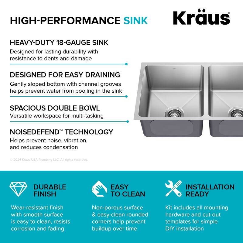 KRAUS Fairlane Undermount 18 Gauge Stainless Steel Kitchen Sink