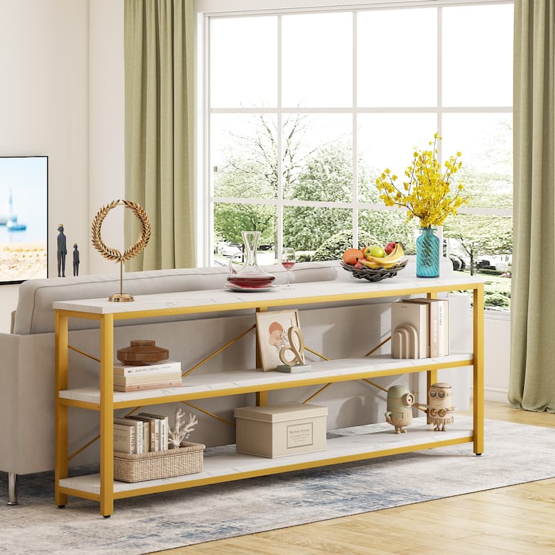 70.8" Extra Long Narrow Console Table Sofa Table Entryway Table with 3 Tiers Storage Shelves