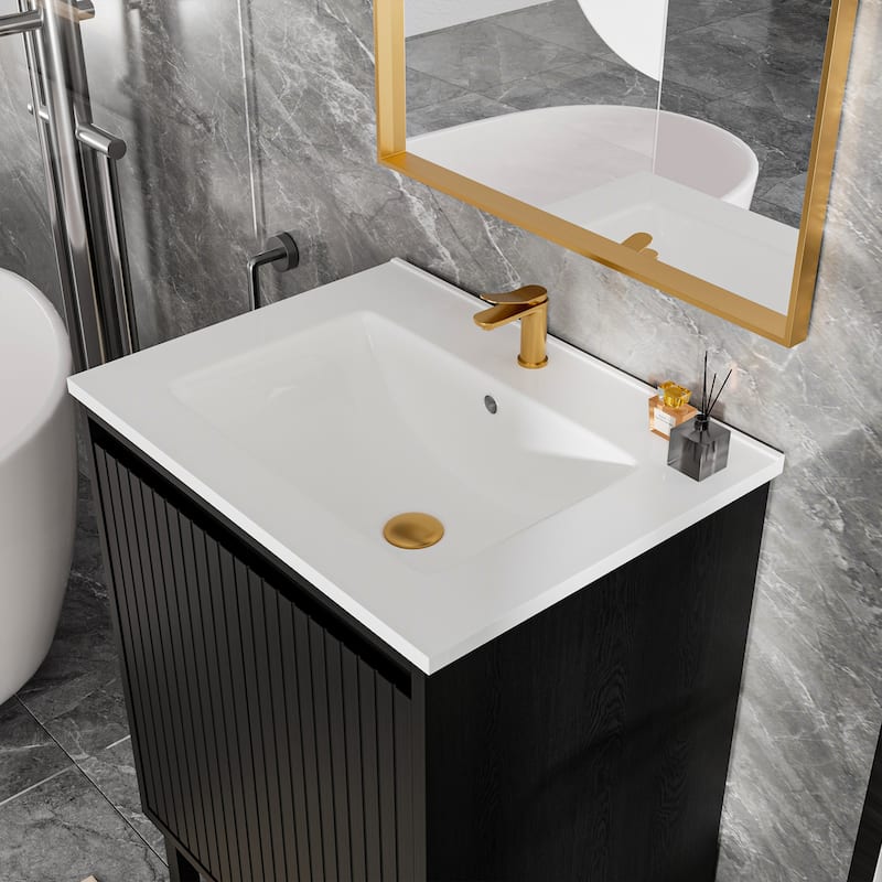 GDFStudio - Ari Modern Aesthetic Freestanding Bathroom Vanity with Ceramic Sink, Soft Close Drawers & Large Storage Spaces