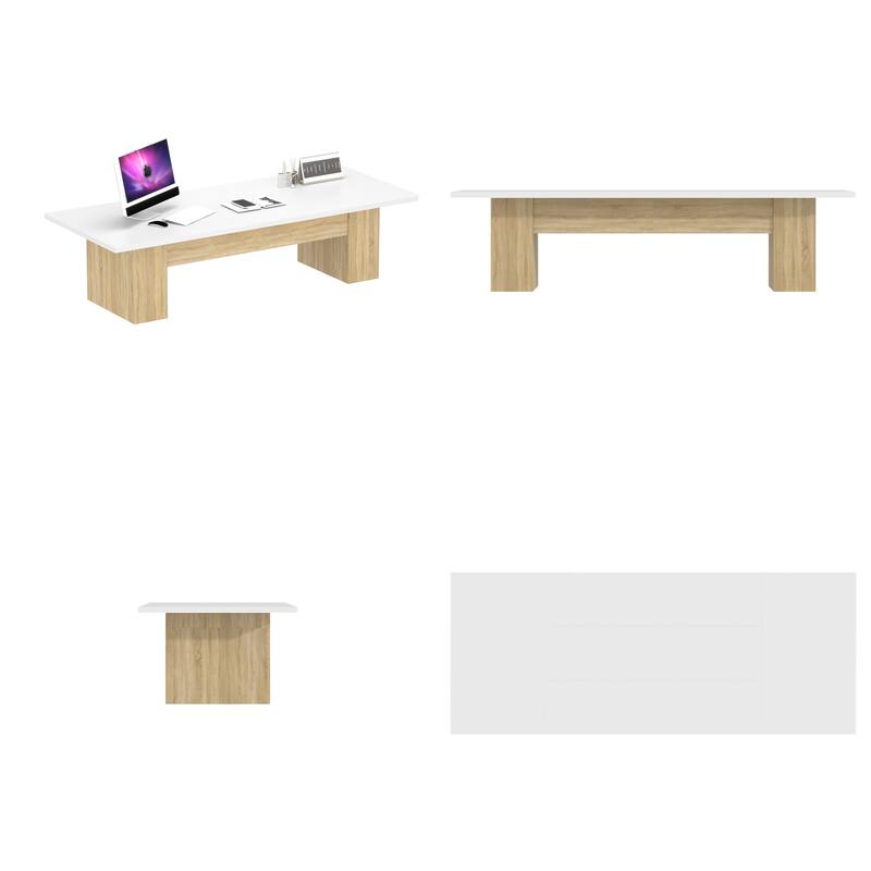 118.1" Large Conference Table, Modern Executive Office Desk with Heavy Duty Wood Base, Seats 8–10 Dining Table