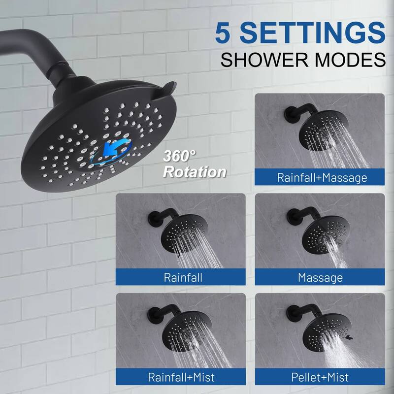Solid Brass Pressure Balanced Bathroom Shower Faucet Set with 5-Function Rain Shower Head