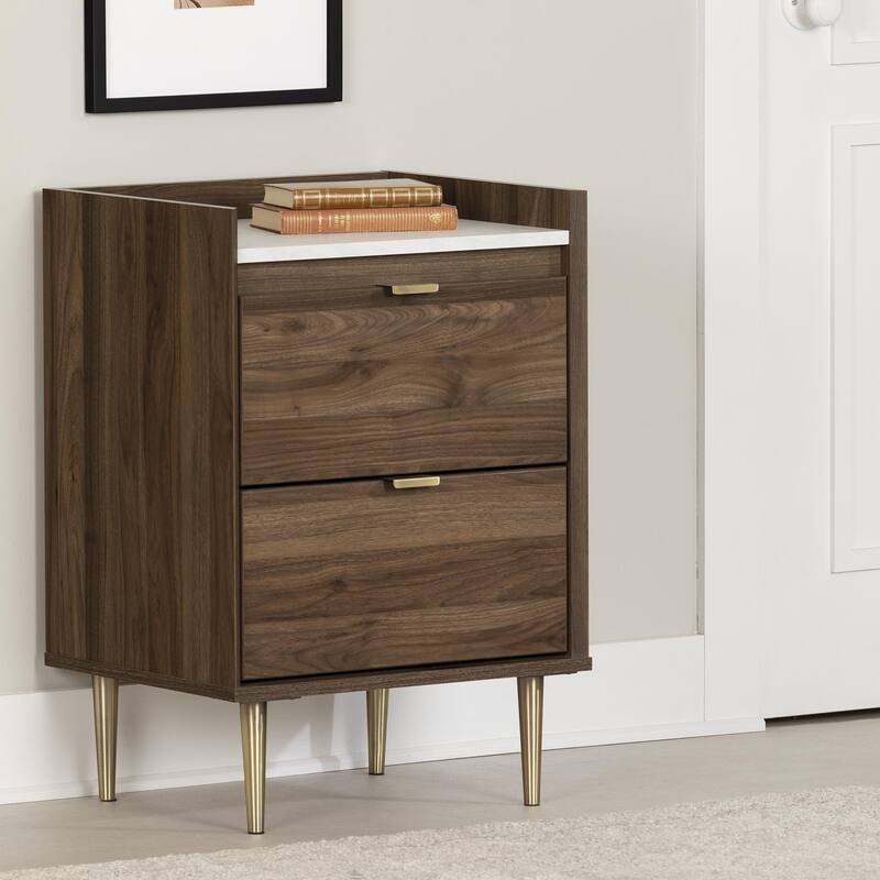 South Shore Hype 2-Drawer Nightstand - Natural Walnut and Carrara Marble