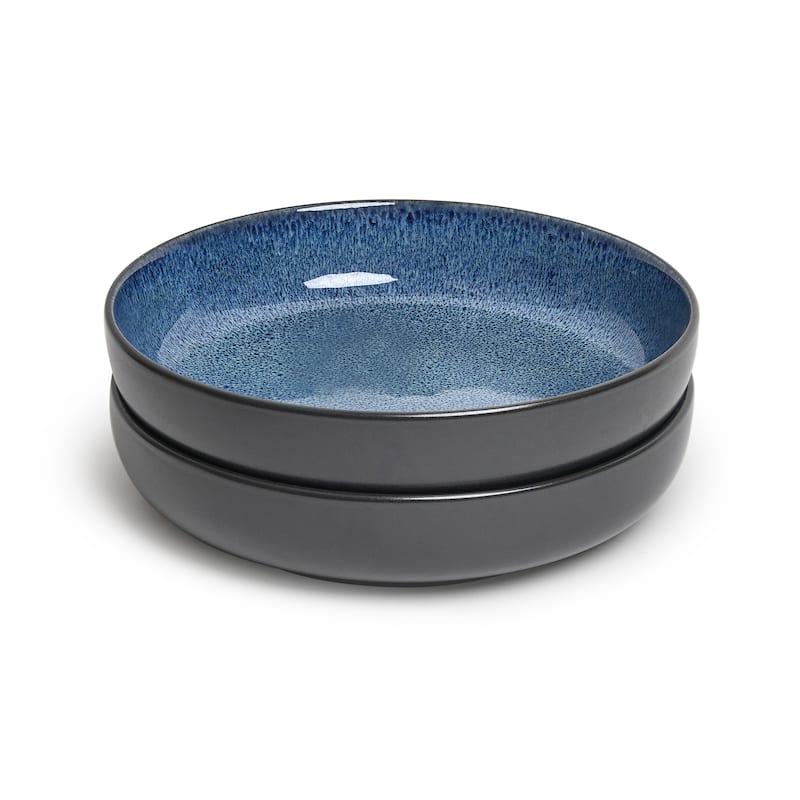 Sango Resona Blue/Black 10" Large Ceramic Serving Bowl (Set of 2), 64.25 oz - Blue
