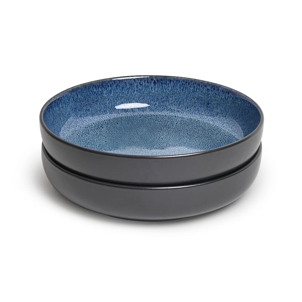 Sango Resona Blue/Black 10" Large Ceramic Serving Bowl (Set of 2), 64.25 oz