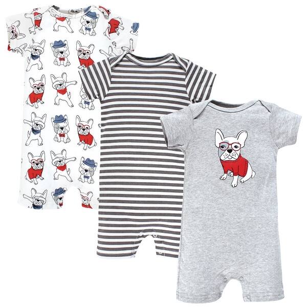 slide 1 of 1, Hudson Baby Infant Boy Cotton Rompers, Boy Whimsical Dog 0 - 3 Months - Grey
