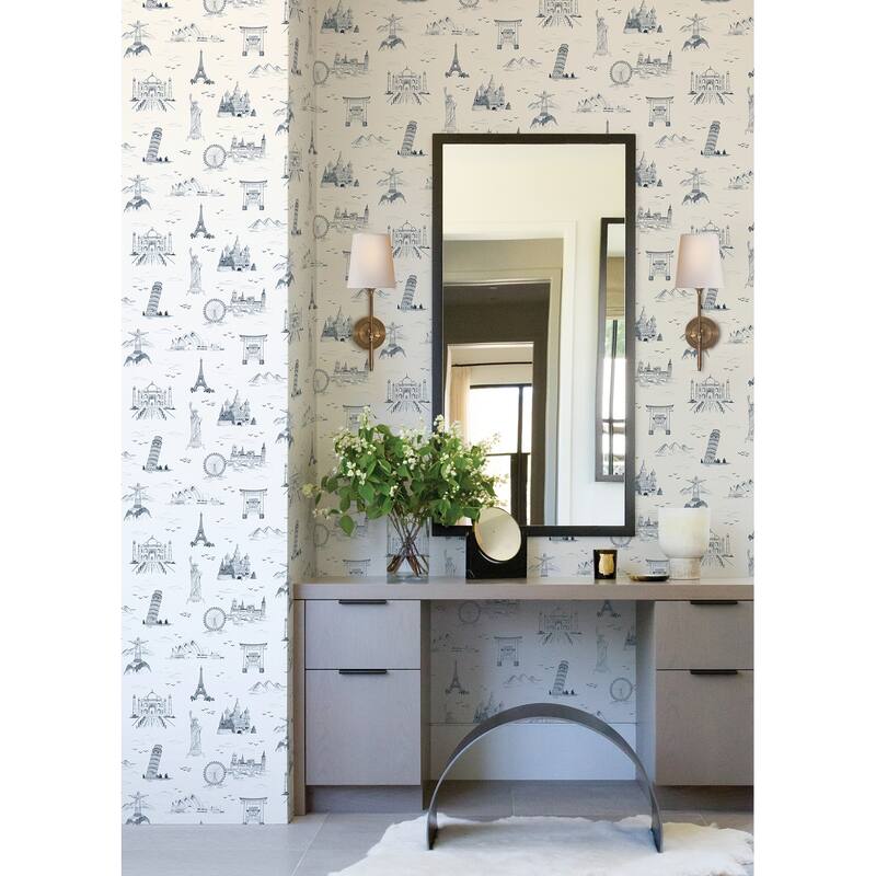 NuWallpaper L&mark Navy Travelers Toille Novelty Peel & Stick Wallpaper