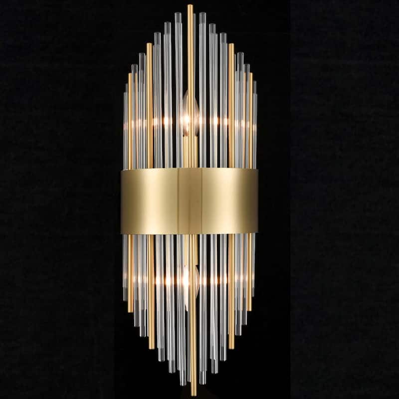 Polignano Brass Modern Wall Sconces , Glass & Brass Rods , Set of 2 Lights