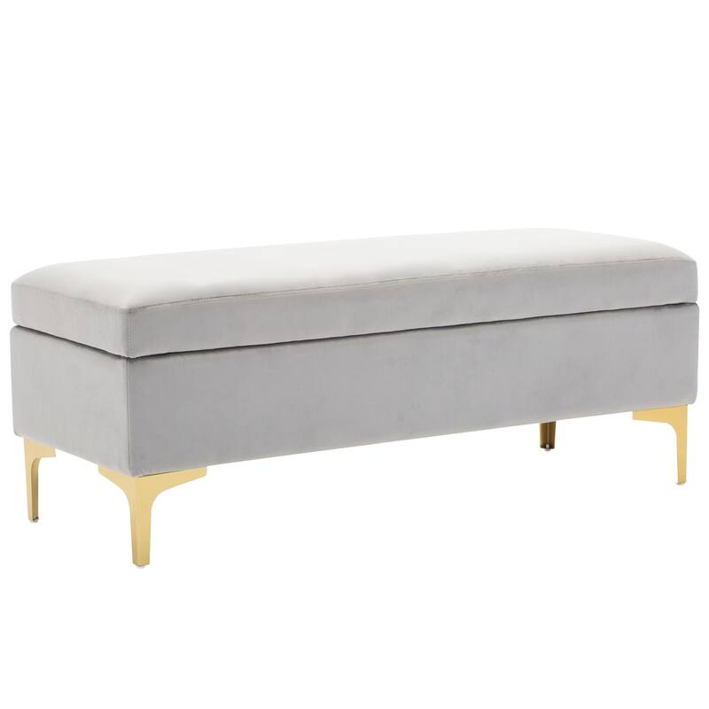 Velvet Rectangular Storage Ottoman Bench Upholstered Foot Stool - Light Grey