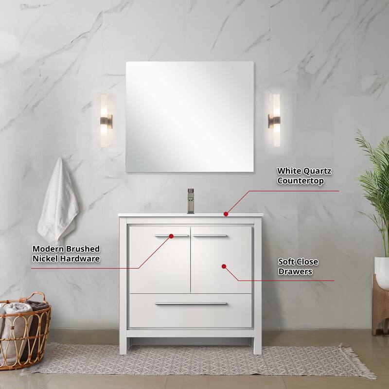 Lafarre Bath Vanity with Quartz Top, Sink, Mirror and Chrome Faucet
