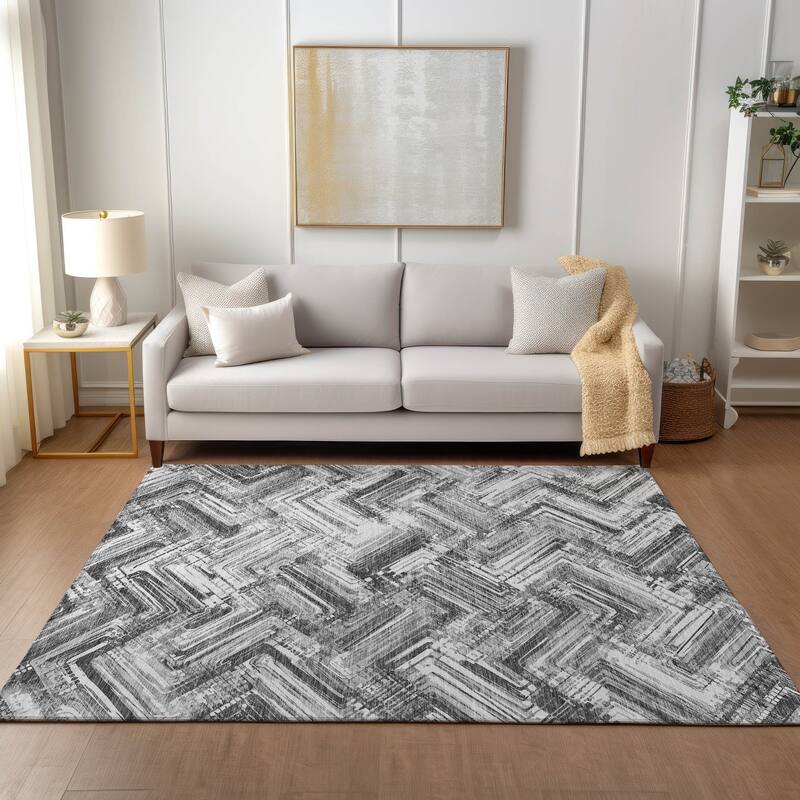 Machine Washable Indoor/ Outdoor Chantille Modern Chevron Rug - Gray - 3' x 5'