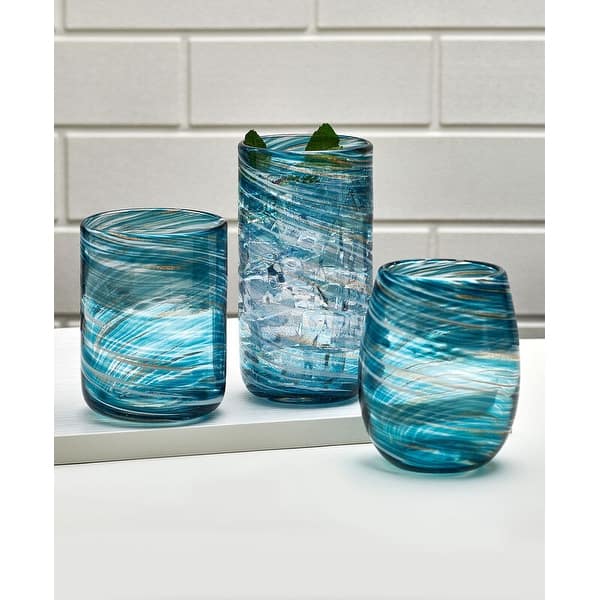 Mikasa Color Swirl 16 oz. Stemless Wine Glasses, Set of 4 - Blue