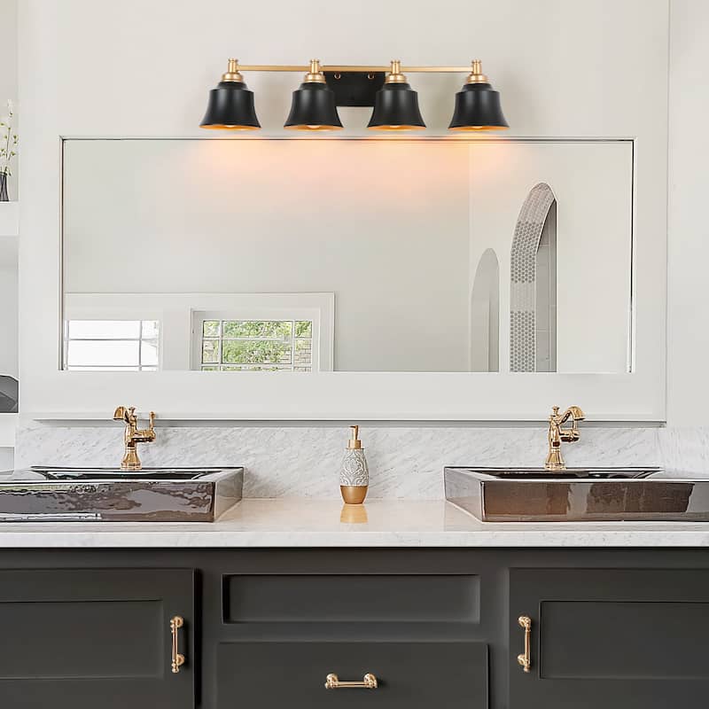 Mid-Century Modern 4-Light Bathroom Vanity Light Black Gold Wall Sconce - L 30"* W 7.5"* H 7"