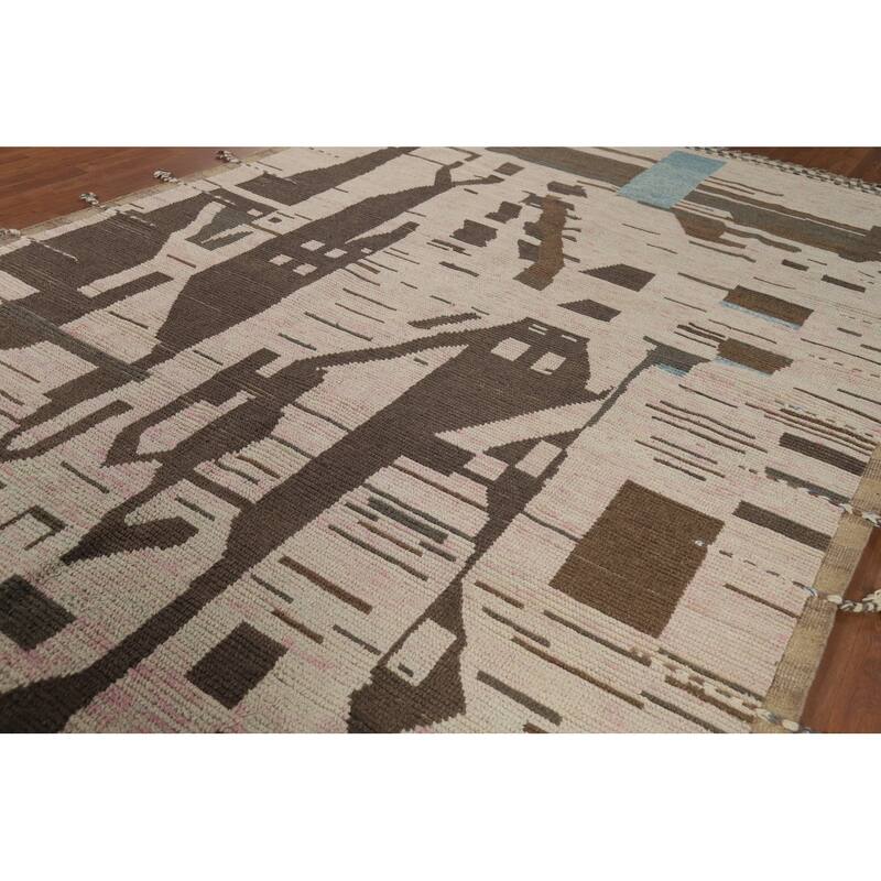Abstract Moroccan Modern Area Rug Handmade Wool Carpet - 8'0" x 11'11"