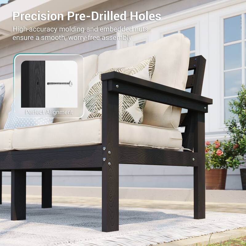 HIPS Outdoor Sofa Set with 3.9 Inch Cushions & Ottoman (Set of 5)