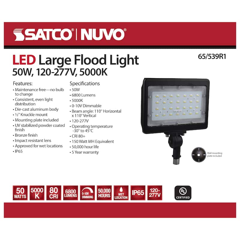 LED Large Flood Light 50W 5000K Bronze Finish 100V-277V Dimmable - N/A