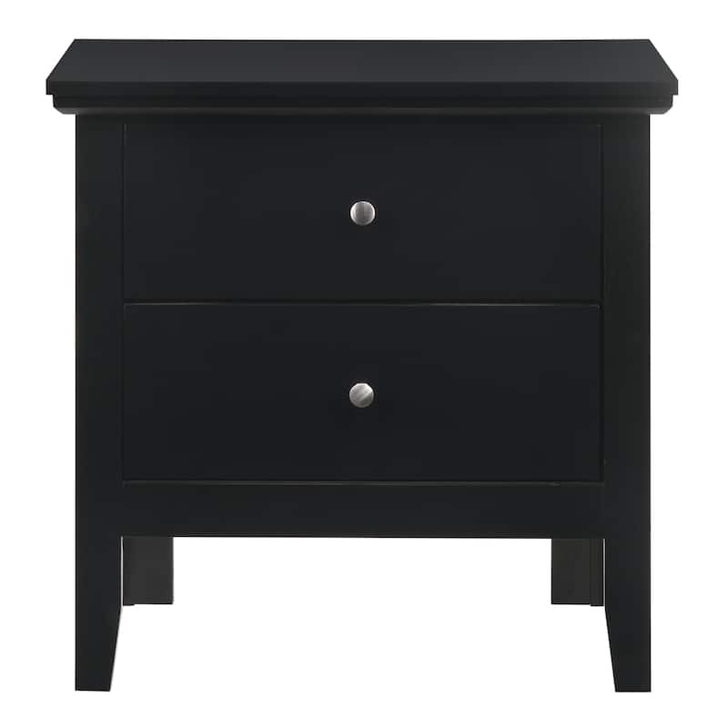 Black Nightstand 24x24x16 with Two Spacious Drawers, Sleek Transitional Bedside Table for Modern Bedroom Organization
