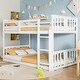 preview thumbnail 1 of 26, Twin Over Twin Floor Bunk Bed with Ladder, Solid Wood Bunk Bed Frame with Full-Length Guardrail, Detachable into 2 Separate Beds White - Twin
