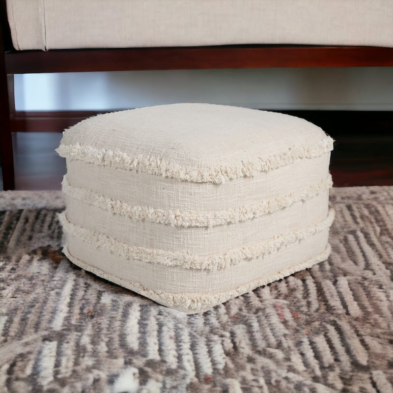 18" Cotton Striped Pouf Ottoman for Living Room, Bedroom or Office
