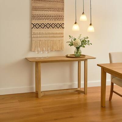Nina Console Table, 48" Rectangular Top, Open Frame with Trestle Base, Natural Brown Mango Wood