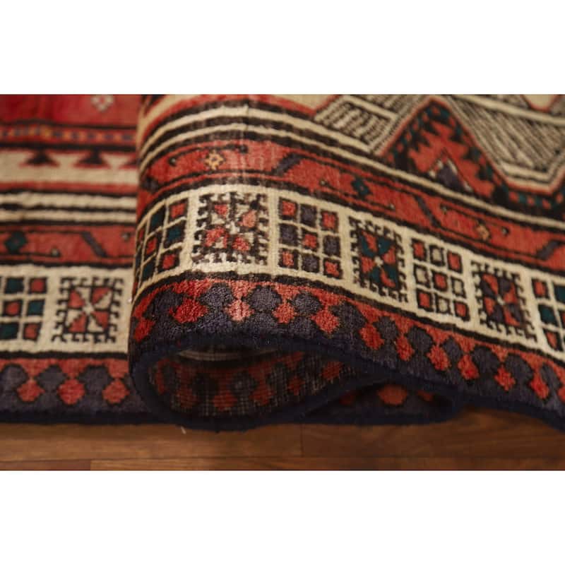 Geometric Ardebil Persian Vintage Runner Rug Handmade Wool Carpet - 3'3"x 10'1"