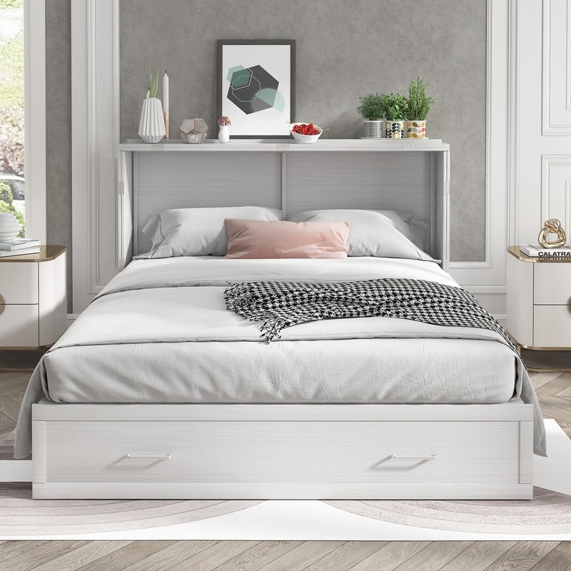 Mixoy Queen Murphy Bed Cabinet Bed Chest with Mattress,Drawers,USB Charging Station
