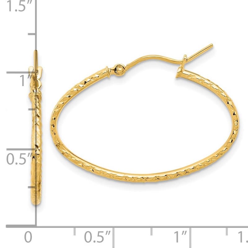Curata 14k Yellow Gold Polished and Sparkle Cut Oval Hoop Earrings - 21.4x30.7mm