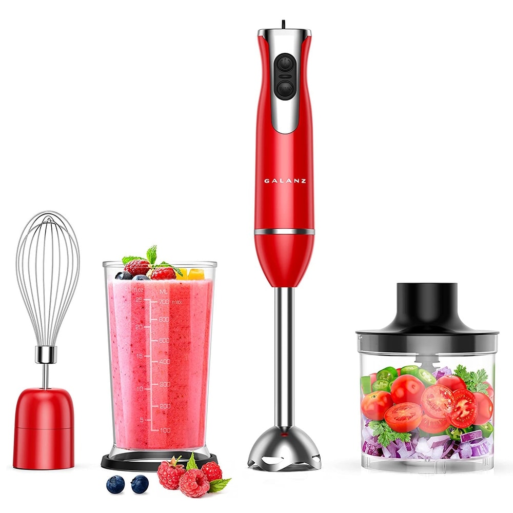 Dash Chef Series Immersion Hand 5 Speed Stick Blender with Stainless Steel Blades, Whisk Attachment and Recipe Guide, Pink